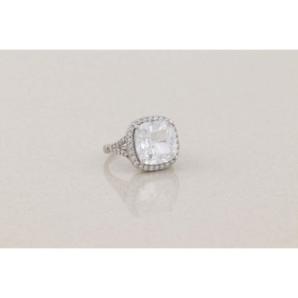 Sterling Silver Cushion Cut Cubic Zirconia Halo Ring Size 6 1/4 Sparkly - Picture 6 of 8